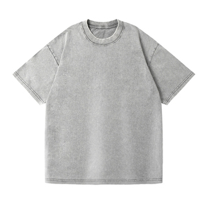 T-shirt en jersey 100% coton, coupe ample, col rond, manches courtes, style vintage délavé à l'acide, logo personnalisé imprimé en sérigraphie, style décontracté - Product Image 2