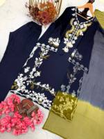 Sterling Creations Salwar Kameez de Seda Pura Totalmente Bordado con Palazzo y Dupatta con Bordado hasta la Rodilla, Listo para Usar