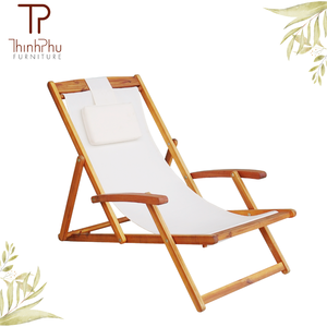 Wooden Folding Beach Chair Adjustable Sling Oxford Fabric Solid Back Foldable Outdoor Furniture <b>for</b> Hotel Swimming <b>Pool</b> <b>Garden</b> - Product Image 6