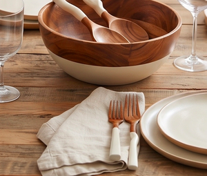 Ensemble cuillère et fourchette en bois avec manche en céramique, design minimaliste, couverts réutilisables pour la restauration, l'hôtellerie et la cuisine - Product Image 4