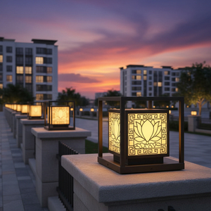 โคมไฟเสาประตู LED ลายดอกไม้เวียดนาม CM Decor สำหรับตกแต่งภายนอกบ้านพักตากอากาศ สวน สีดำ E27 8 นิ้ว IP65 โคมไฟเสาโลหะ AC 220V - Product Image 3