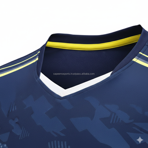Wholesale Custom Sublimation Front V-neck <b>Badminton</b> Jersey Shorts Set Quick Dry 100% Polyester Sport Uniform Men 240g Pockets - Product Image 3