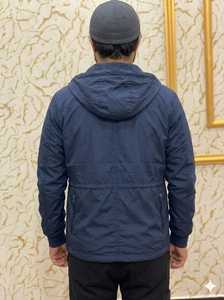 Blouson d'hiver décontracté pour homme en toile bleu marine à capuche, brodé, imperméable, coupe-vent, séchage rapide, avec cordon de serrage interne sur le devant - Product Image 3