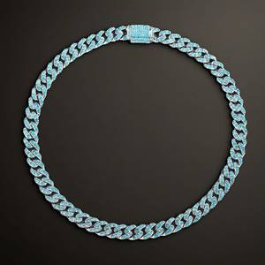 <b>Blue</b> Iced Out Cuban Link Chain <b>Necklace</b> 925 Silver Jewelry for Men and Women Party Wear - Product Image 1