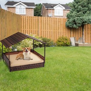 Small Medium Sized Elevated Rattan Dog House Washable Cushion Cover Indoor Outdoor Raised Pet Furniture Wicker Dog Bed Canopy - Product Image 3