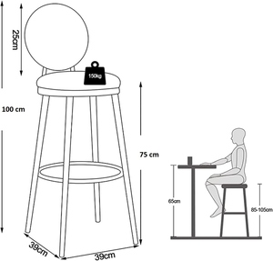 Tabouret de bar réglable Nu Invention Crafter à usage commercial avec siège en velours, structure métallique, design moderne, hauteur de comptoir, sans accoudoirs - Product Image 3