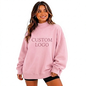 Sweat-shirt oversize pour femme à col montant en molleton uni avec badge, coupe décontractée, pull décontracté de qualité supérieure, design brodé personnalisé - Product Image 1