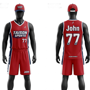 Tenue de netball en polyester 160 GSM de qualité supérieure, respirante, rouge et bleu marine avec panneaux latéraux, ensemble personnalisé avec logo par sublimation - Product Image 1