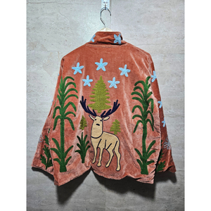 Chaqueta Varsity de Algodón Orgánico Ecológico para Mujer, con Patrón Animal Bordado, Cuello con Botones, Mangas Largas, para Invierno/Otoño - Product Image 6