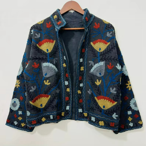 Handmade Knitted Kantha Embroidered Indian Cotton Bomber <b>Jacket</b> Women Ethnic Stylish Reversible Eco-Friendly Quilted Wool - Product Image 1