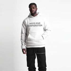 Sweat-shirt à capuche blanc pour homme Moto End Corporation, coupe classique, en molleton de coton, décontracté, pour l'automne, avec poche, tricoté - Product Image 1