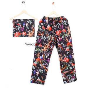 Ensemble de pyjama pour femmes en coton 100% fait main, respirant, avec fermeture à boutons, col rabattu, poches, vêtements de nuit confortables - Product Image 2