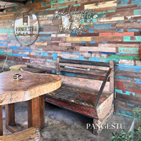 Panneau mural décoratif moderne en bois de teck recyclé texturé, antidérapant, insonorisant et écologique pour villa et maison