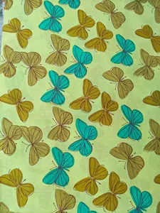 Robe midi vintage en coton jaune à imprimé floral papillon, avec manches bouffantes, coupe ample, col en V, robe d'été décontractée - Product Image 5