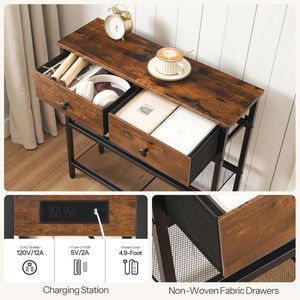 <b>Rustic</b> <b>Console</b> <b>Table</b> with 3 Drawers, Wood Top, Metal Frame & Open Storage Shelves for Entryway, Hallway, Living Room & Foyer - Product Image 5