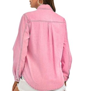 เสื้อเชิ้ตเดนิมผ้าฝ้ายสำหรับผู้หญิง ปกติดกระดุม แขนยาว ทรงหลวม สีน้ำเงิน สวมใส่สบาย เหมาะสำหรับใส่ทำงาน - Product Image 5