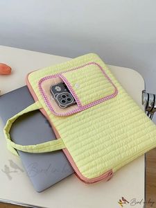 Bolso Tote Acolchado Bird in Bag, Amarillo con Ribete Rosa, Cierre de Cremallera, Bolso para Portátil de Uso Diario, Gran Capacidad, Bolsos Tote Promocionales - Product Image 2