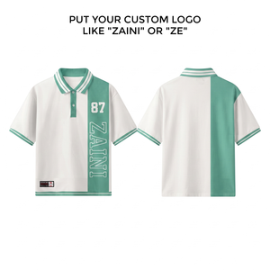เสื้อยืดแขนสั้นพรีเมียม 170 กรัม ผ้าสแปนเด็กซ์/โพลีเอสเตอร์ ปิเก้ ทรงสปอร์ต ระบายอากาศได้ดี สีเขียวมิ้นท์ ขาว ตัดเย็บแบบแผ่นต่อผ้า พิมพ์ลายดิจิทัล - Product Image 1