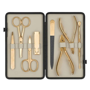 Luxurious Gold 5 in 1 Stainless Steel Manicure <b>Kit</b> with <b>Nail</b> Clipper Scissors Tweezers File for Adult Portable Use - Product Image 1