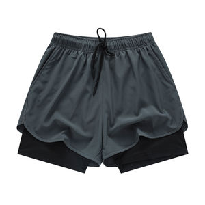 Shorts de sport décontractés à double couche, solides, pour l'entraînement, 2 en 1, en polyester, avec logo personnalisé, 7 pouces, séchage rapide, pour hommes - Product Image 4