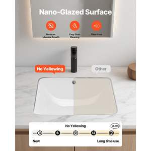 Vasque à poser rectangulaire moderne en céramique blanche 20,28 x 15,16 pouces pour salle de bain, idéale pour les petits espaces - Product Image 3