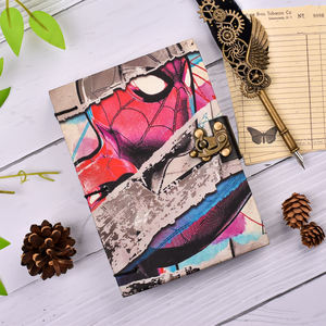 Comic Hero Lock Diary <b>Notebook</b> <b>A5</b> Cardboard Thread Sewing Diary | Handmade Pop Art Writing Button Closure Gift Design Teens - Product Image 1