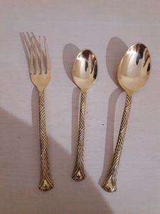 Juego de Cubiertos de Latón Plateado, 3 Piezas, Cuchara, Tenedor y Cuchillo de Lujo, Resistentes al Deslustre, para Regalo de Boda - Product Image 5