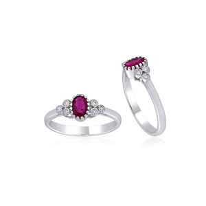 Ivaan Jewels Women's 925 Sterling Silver Ruby <b>CZ</b> Floral Cluster Setting Oval 6x4mm Red Ruby Gemstone Trendy Engagement <b>Ring</b> - Product Image 3
