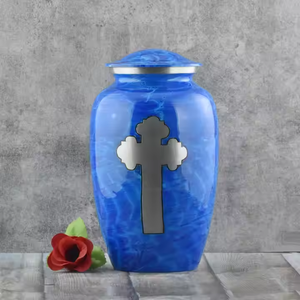 Urna Funeraria de Metal Azul de Lujo al por Mayor, Jarra Conmemorativa con Elegante Diseño Degradado Ombre y Acabado Satinado Pulido - Product Image 1