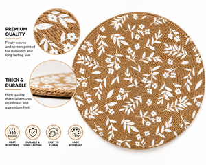 Round Floral Printed <b>Place</b> <b>Mat</b> Natural White Pastoral Style Machine Washable Home Use - Product Image 4