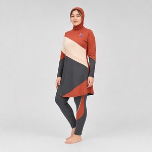 Wholesale Modest Burkini Swimwear Women modest bikini set with Scarf <b>Top</b> Oversized Pants Summer Beachwear High Cut Print Front - Product Image 5