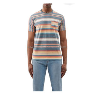 T-shirt pour homme à rayures, nouveau design, col rond, manches courtes, confortable, nouvelle arrivée 2023, t-shirt pour homme, impression personnalisée sur écran - Product Image 2