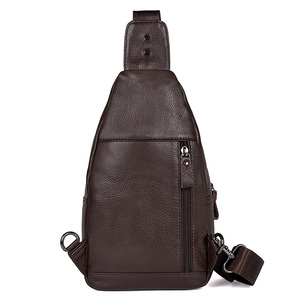 Bolso de Pecho de Cuero para Hombre al por Mayor, Venta Caliente, Bolso Bandolera de Cuero Vacuno Color Café, Bolso Lateral Casual Personalizado para Hombre. - Product Image 1