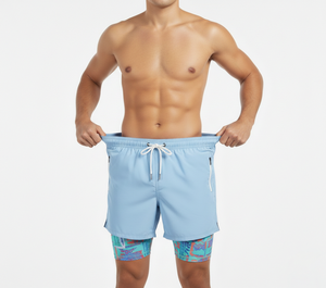 กางเกงชายหาดแบบซับลิเมชั่นสั่งทำพิเศษ 2 in 1 กางเกงว่ายน้ำผู้ชายพร้อมกางเกงเลกกิ้งซับในแบบรัดรูป แฟชั่นทันสมัย แห้งเร็ว - Product Image 4