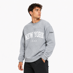 Sweat-shirt gris oversize à col rond pour homme, imprimé New York U.S.A, pull décontracté en coton tricoté pour l'automne, manches régulières, anti-boulochage - Product Image 2
