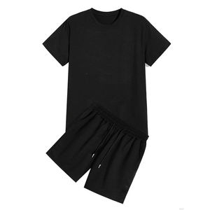 Conjunto de Camiseta y Pantalones Cortos Casuales de Verano para Hombre, Color Naranja, Cuello Redondo, Tejido de Punto, Color Sólido, 100% Algodón, Talla Grande, Holgado y Cómodo - Product Image 5