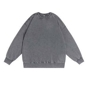 Sweat-shirts vintage surdimensionnés pour hommes, effet délavé, uni, manches longues, col rond, streetwear unisexe, pull déchiré, OEM - Product Image 6