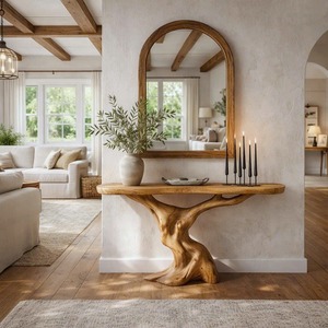 Table console en bois naturel, design inspiré, faite à la main, décoration unique pour entrée, meuble en bois massif de style farmhouse - Product Image 4