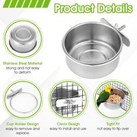 Mangeoire à aliments pour oiseaux de 200 ml, vente en gros, pour moineaux, perroquets, canaris, perruches, en acier inoxydable, avec pince pour volière