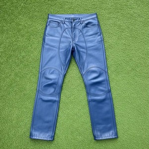 Men Royal Color Cowhide Leather Pant Unisex Mens Plus Sizes With Panel <b>Work</b> Fashionable Leather <b>Jeans</b> Pant - Product Image 1