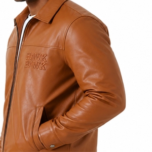 <b>Men's</b> Premium <b>Leather</b> Bomber <b>Jacket</b> Turn-down Collar Zipper Closure Embossed Logo Casual Style Export Quality For <b>Men</b> <b>Jacket</b> - Product Image 6