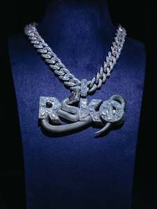 Pahal Jewels <b>Silver</b> Color Iced Out <b>Snake</b> Letter Pendant Necklace Rhinestone Inlaid Cuban <b>Chain</b> Hip Hop Unisex Jewelry Gift - Product Image 1