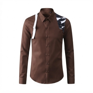Men's Designer Casual Long Sleeve <b>Shirt</b> with Unique Shoulder <b>Patchwork</b> & Decorative Strap Detail Wholesale Button Up <b>Shirt</b> - Product Image 4