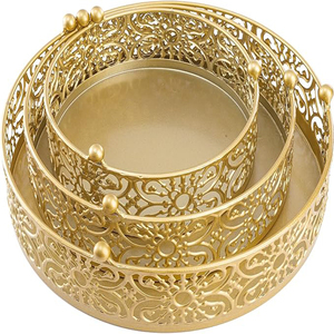 Elegant Metal <b>Cake</b> <b>Stand</b> Set Round Decorative Wedding Party Display <b>3</b> <b>Tier</b> Gold Finish Dessert Display Cupcake <b>Stands</b> Wedding - Product Image 3