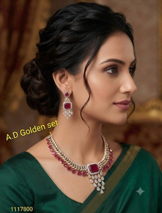 Luxury <b>Ruby</b> Red Rectangle Bridal <b>Necklace</b> Set for Women Wedding Party Designer Fashion Jewelry Gift Collection Premium Set - Product Image 2