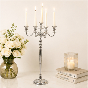 Wholesale Classic <b>Tall</b> Floor Standing 5 Arm Silver Metal Candelabra Centerpiece for Wedding Party And Hotel <b>Table</b> Decoration - Product Image 2