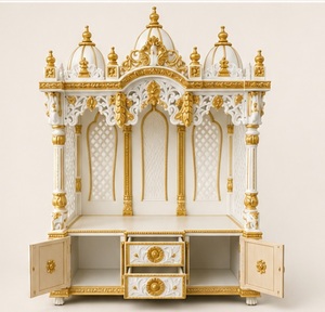 Big Swaminarayan Guruparama <b>Mandir</b> for Home White and Gold Wooden Pooja <b>Mandir</b> for Home Traditional Indian Puja Ghar USA Homes - Product Image 5