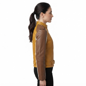 Veste de motard en cuir PU pour femme, coupe ajustée, col montant, réversible, écologique - Product Image 3