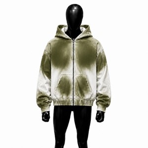 Sweat-shirt à capuche zippé dégradé blanc olive, style streetwear oversize, unisexe, veste à capuche ombrée premium, fermeture éclair intégrale, style vintage - Product Image 1