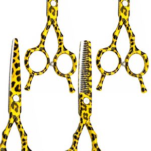 6 Inch Yellow Leopard Print Hair <b>Scissors</b> Stainless Steel Blade Thinning Shears Right <b>Handed</b> Low MOQ Professional Haircut Tools - Product Image 6